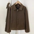 OFTBUY New Women's Brown Knit Zip Up Jacket Lapel Collar Casual Sweater Coat Female Loose Warm Autumn Winter Cardigan Outerwear