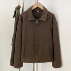 OFTBUY New Women's Brown Knit Zip Up Jacket Lapel Collar Casual Sweater Coat Female Loose Warm Autumn Winter Cardigan Outerwear