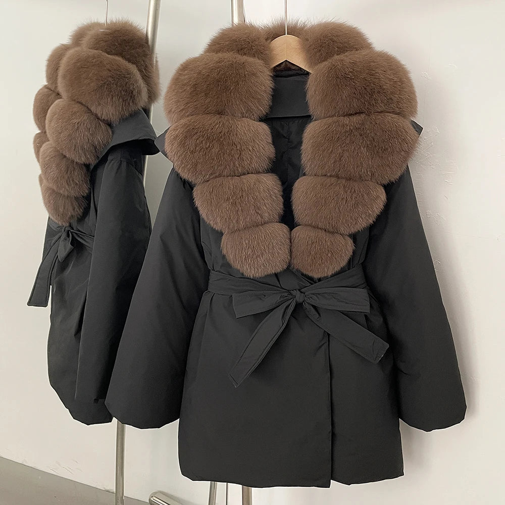 OFTBUY Natural Fox Fur Collar Fluffy Puffer Jacket Women Thickened Warm Real Fur White Duck Down Coat New Winter Parke Outerwear