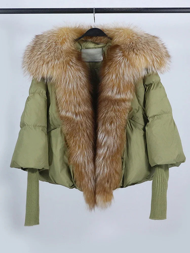 OFTUBY White Duck Down Jacket Winter Women Warm Loose Coat Natural Real Fox Fur Collar Thick Luxury Outerwear New Fashion