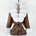 OFTBUY Large Natural Fox Fur Women Faux Leather Jacket Autumn Winter Fashion Ladies Warm Retor Faux Lamb Fur Coat Outwear