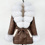 OFTBUY Large Natural Fox Fur Women Faux Leather Jacket Autumn Winter Fashion Ladies Warm Retor Faux Lamb Fur Coat Outwear