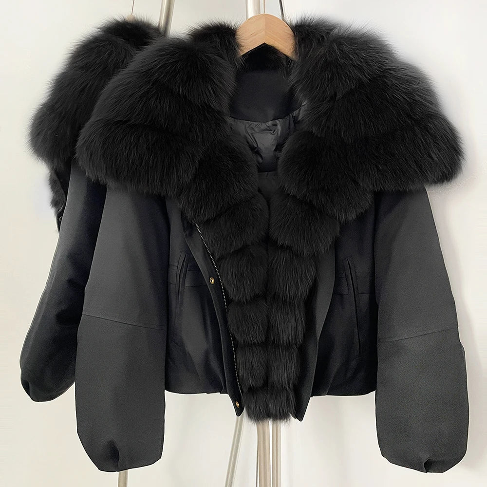 OFTBUY Short Thickened Warm Natural Fur Collar Down Coat Female Winter Long Sleeve Top Clothes Women Luxury Puffer Jacket
