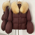 OFTBUY New Winter Loose Top Clothes Women Real Fox Fur Fluffy Puffer Jacket Female Lantern Sleeves Natural Fur Collar Down Coat