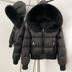 OFTBUY Big Natural Raccoon Fur Fluffy Puffer Jacket Women Knit Cuff Real Fur Collar White Duck Down Coat New Winter Top Clothes