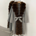OFTBUY New Autumn Winter Clothes Women Belt Natural Fur Collar Woolen Jacket Long Big Fox Fur Pinnacle 100% Wool Coat Female