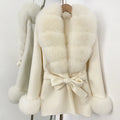 OFTBUY New Women's Double-Faced Wool Coat with Large Real Fox Fur Belted Warm Jacket Winter Elegant Fashion Outerwear Female