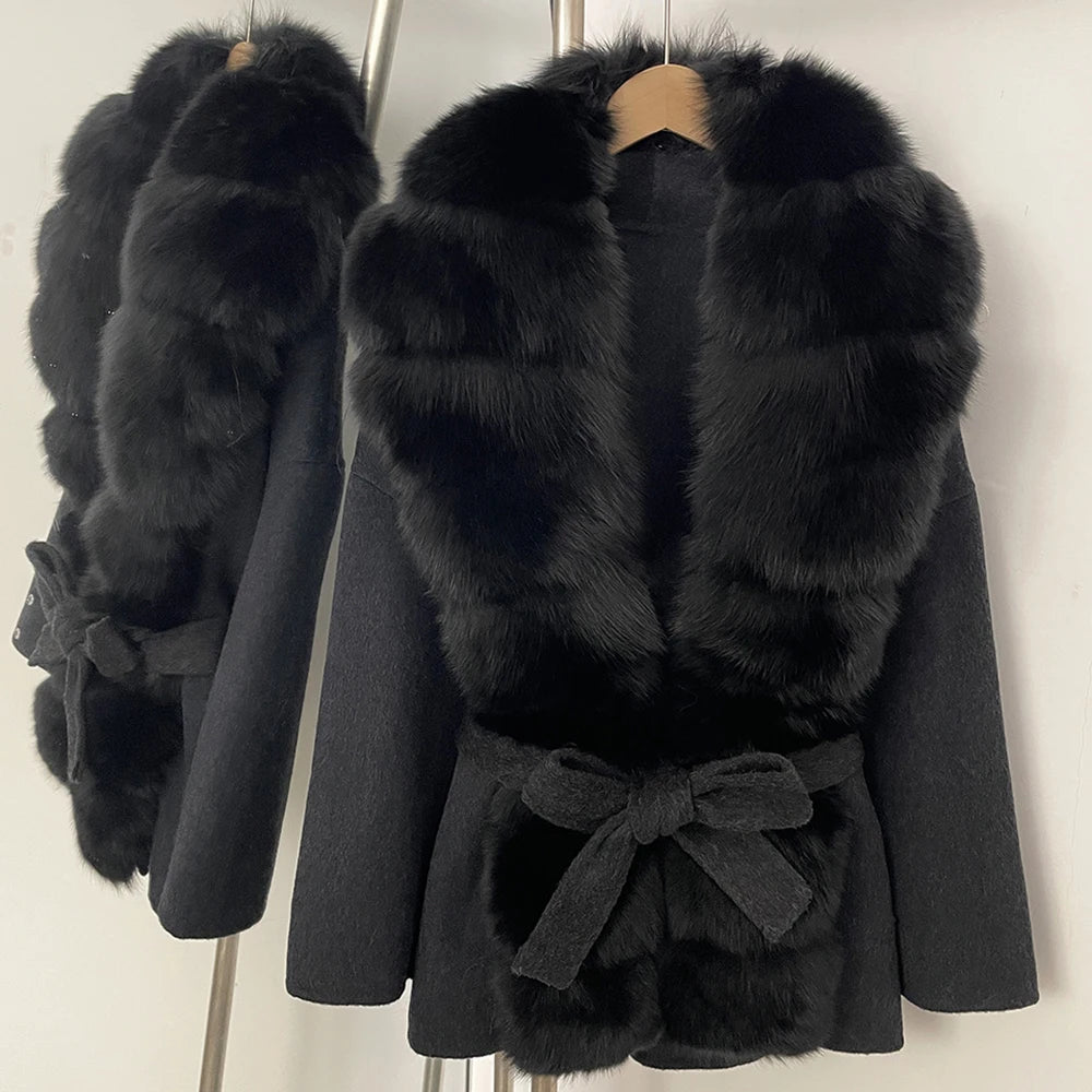 OFTBUY New Autumn Winter Top Clothes Women Luxury Natural Fox Fur Woolen Jacket Female Thick Warm Real Fur Cashmere Wool Coat