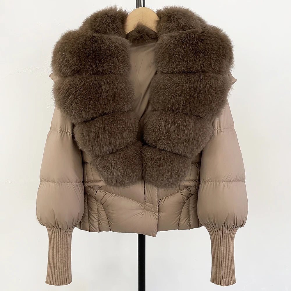 OFTBUY Big Natural Fox Fur Coat Women New Winter 90% White Duck Down Jacket Female Short Puffer Feather Coats Parkas