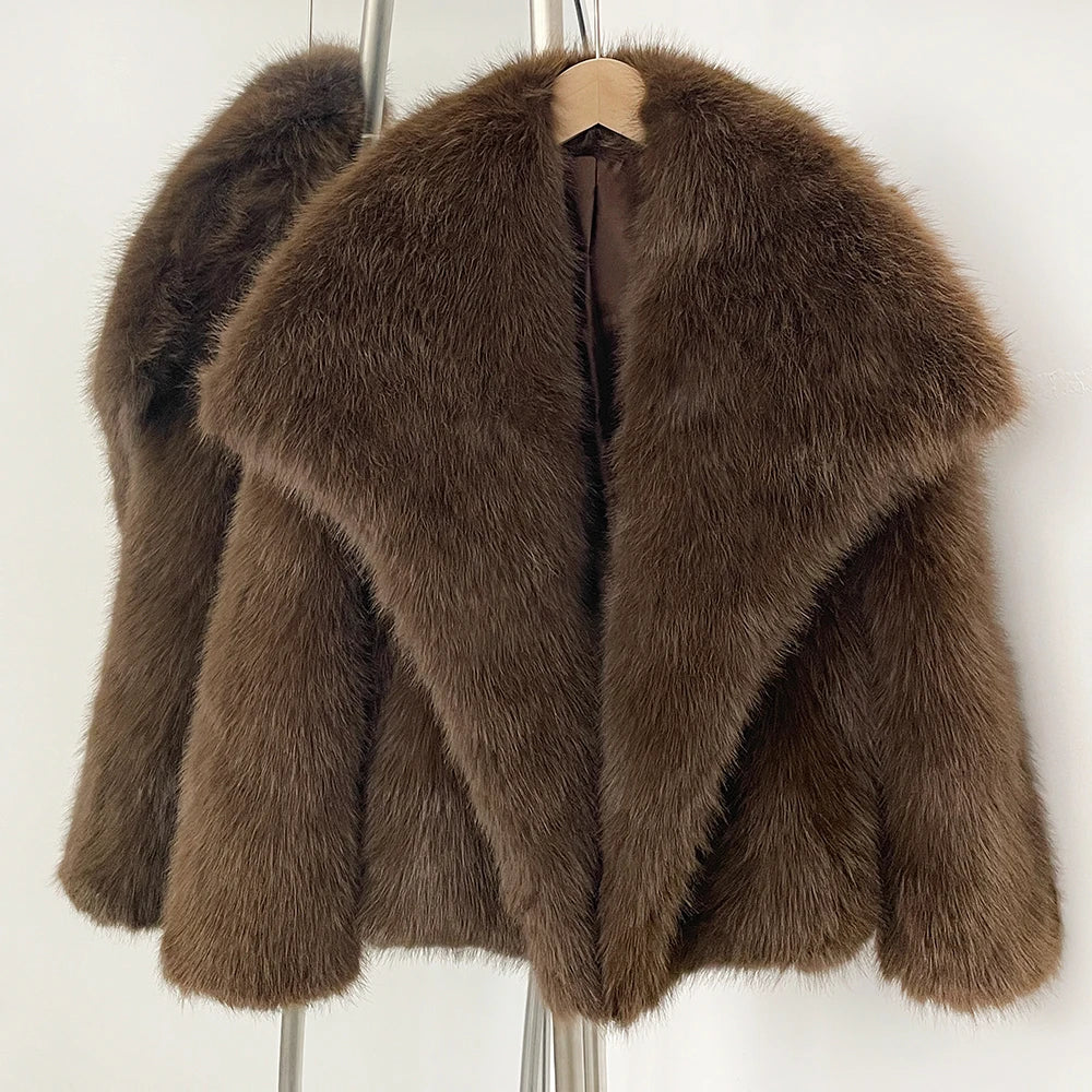 OFTBUY High Street Luxury Big Fur Collar Faux Fox Fur Jacket Female Overcoats Winter Clothes New Fashion Gradient Fluffy Fur Coat Women