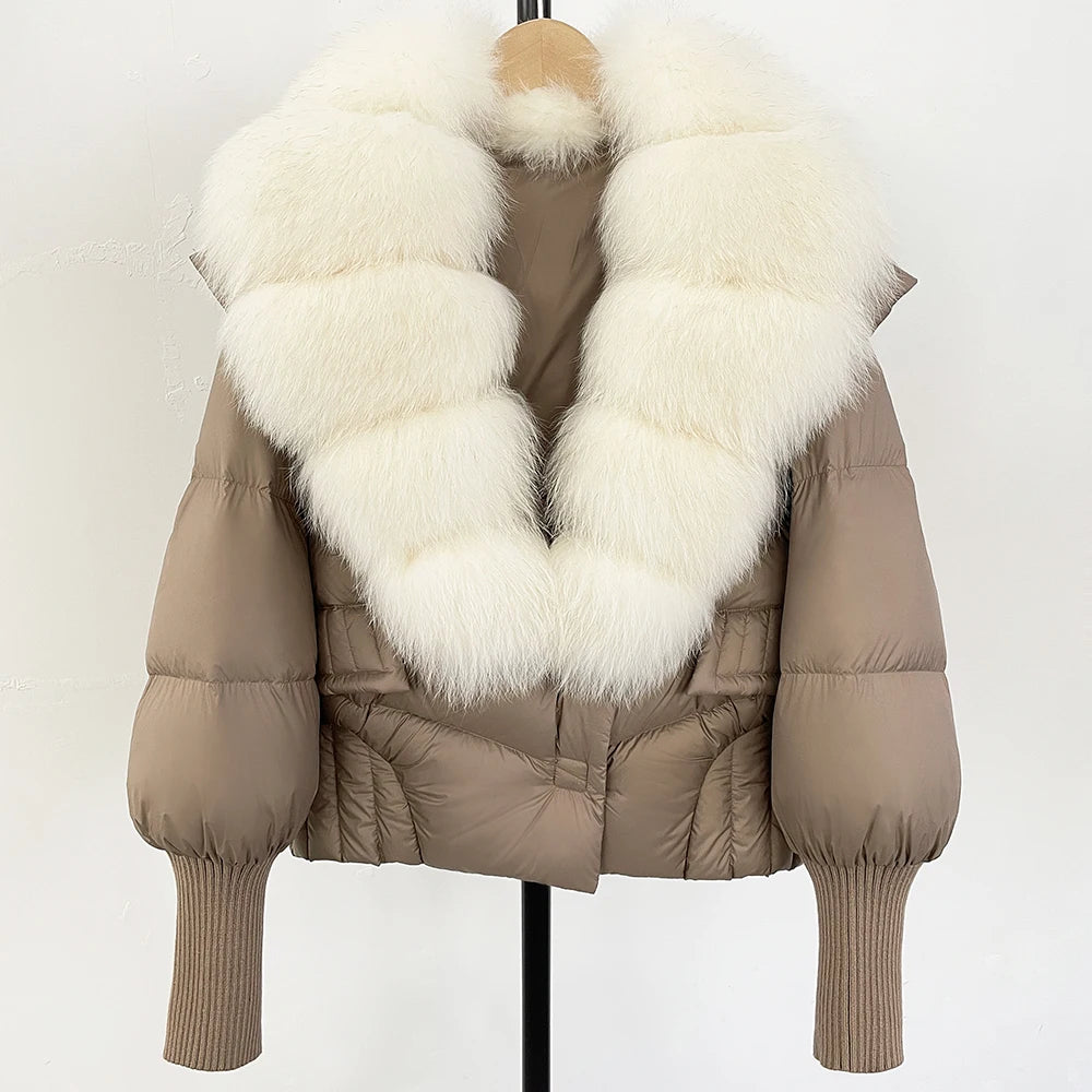OFTBUY Big Natural Fox Fur Coat Women New Winter 90% White Duck Down Jacket Female Short Puffer Feather Coats Parkas