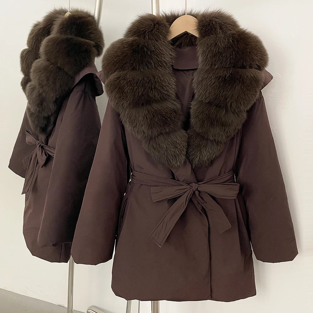 OFTBUY Natural Fox Fur Collar Fluffy Puffer Jacket Women Thickened Warm Real Fur White Duck Down Coat New Winter Parke Outerwear