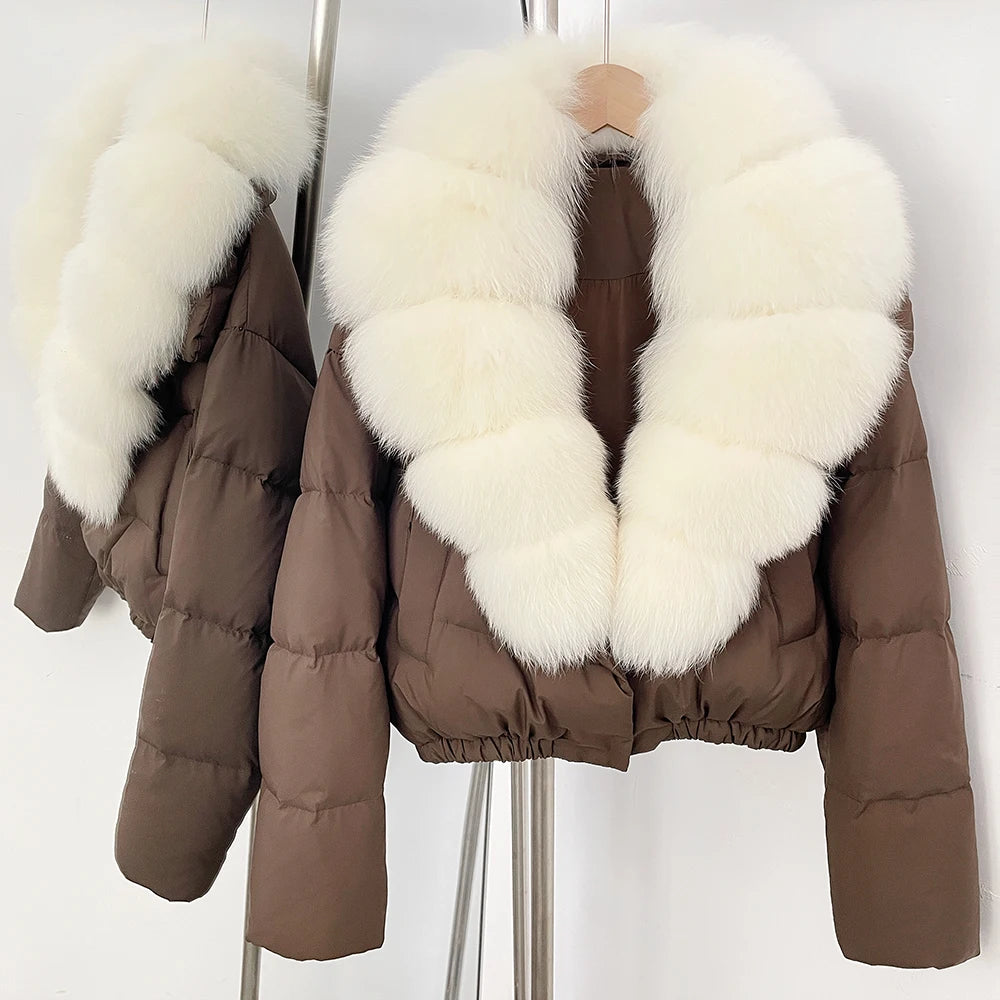 OFTBUY Big Natural Fox Fur Coat Women Autumn Winter Female Parkas 90% White Duck Down Jacket Feather Short Luxury Puffer Coat