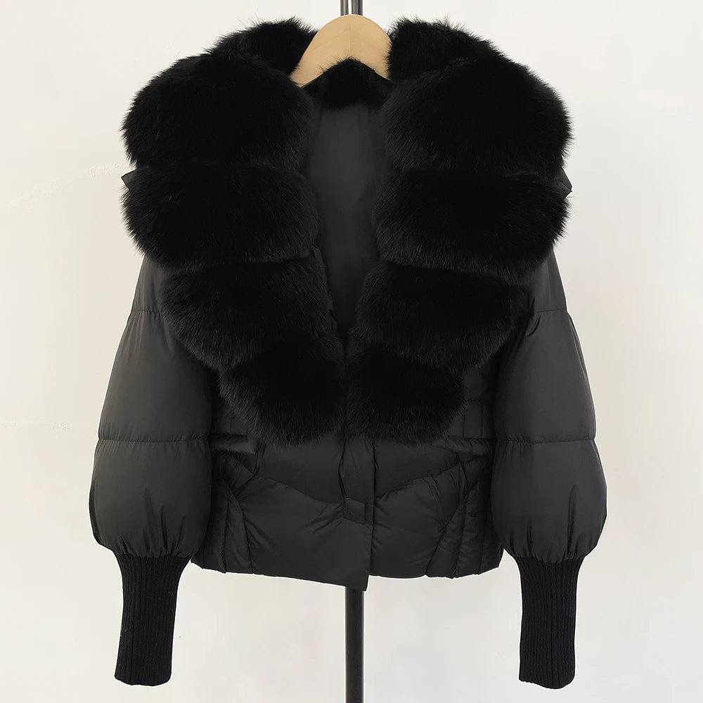 OFTBUY Big Natural Fox Fur Coat Women New Winter 90% White Duck Down Jacket Female Short Puffer Feather Coats Parkas
