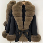 OFTBUY Big Natural Fox Fur Pinnacle 100% Wool Coat Female New Autumn Winter Clothes Women Belt Natural Fur Collar Woolen Jacket