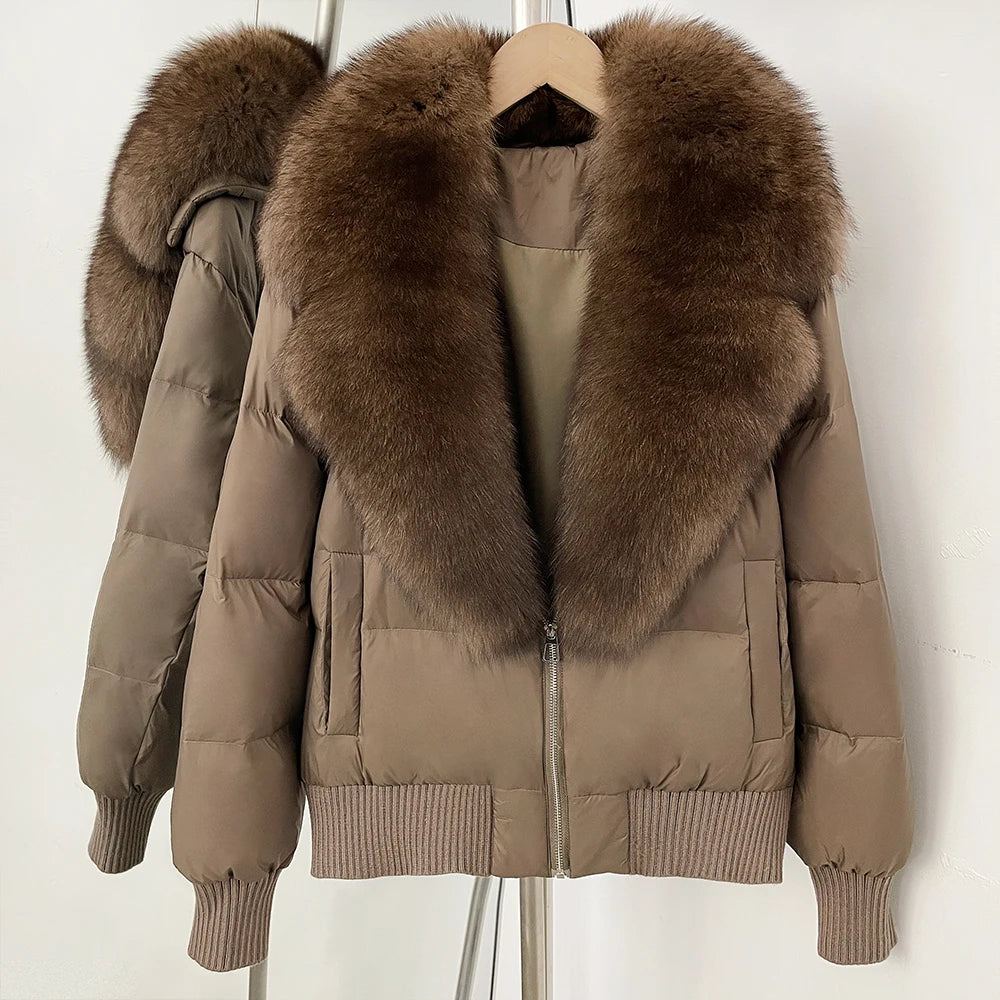 OFTBUY Zipper Luxury Warm Winter New Women's Puffer Jacket with Real Fox Fur Collar Fashion Outerwear Duck Down Coat Female