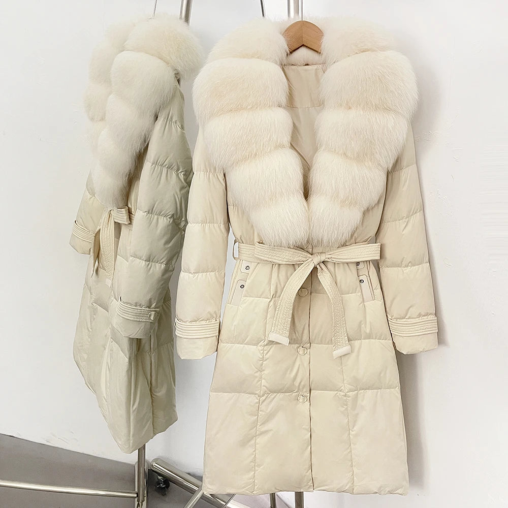 OFTBUY Thickened Warm Duck Down Coat Female Luxury Long Belt New Winter Natural Fox Fur Clothes Women Silm Puffer Jacket Outwear