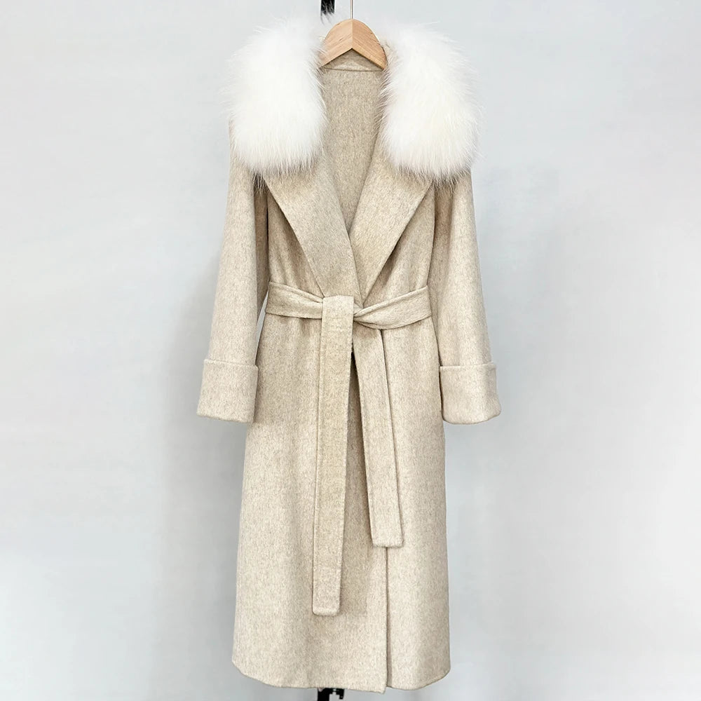 OFTBUY New Autumn Winter Long Clothing Women Natural Fur Woolen Jaket Female Fashion Warm Wool Coat with Real Fox Fur Collar