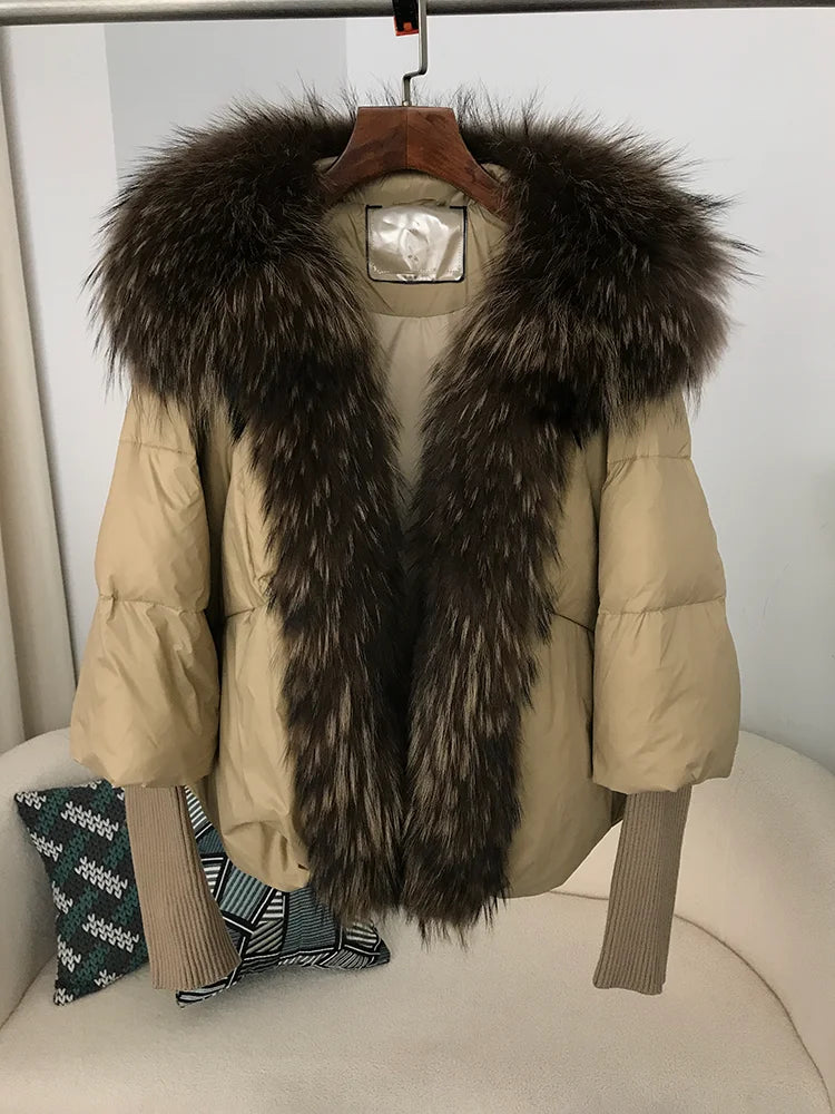 OFTUBY White Duck Down Jacket Winter Women Warm Loose Coat Natural Real Fox Fur Collar Thick Luxury Outerwear New Fashion