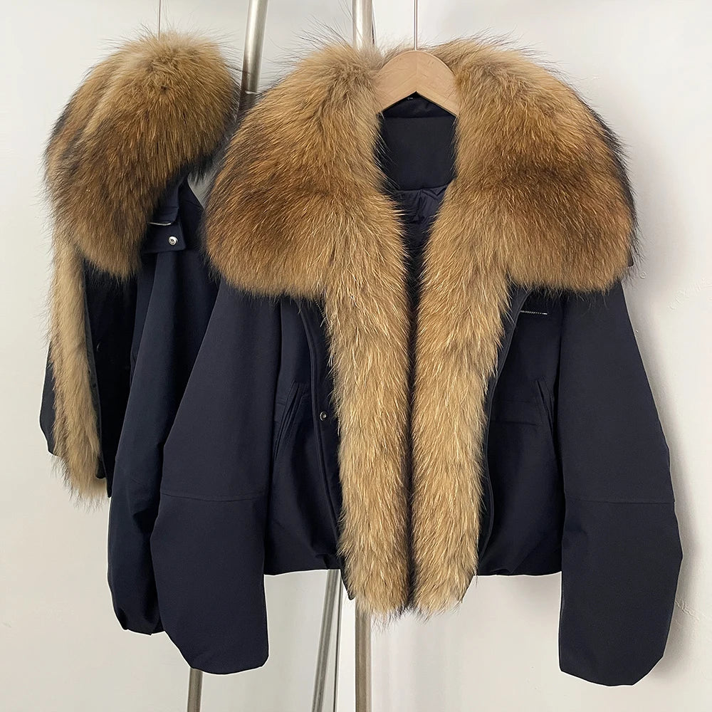 OFTBUY New Winter Warm Thickened Clothing Female Natural Fur Puffer Jacket Women's Dcuk Down Coat with Big Real Fox Fur Collar