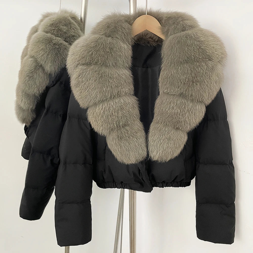 OFTBUY Big Natural Fox Fur Coat Women Autumn Winter Female Parkas 90% White Duck Down Jacket Feather Short Luxury Puffer Coat