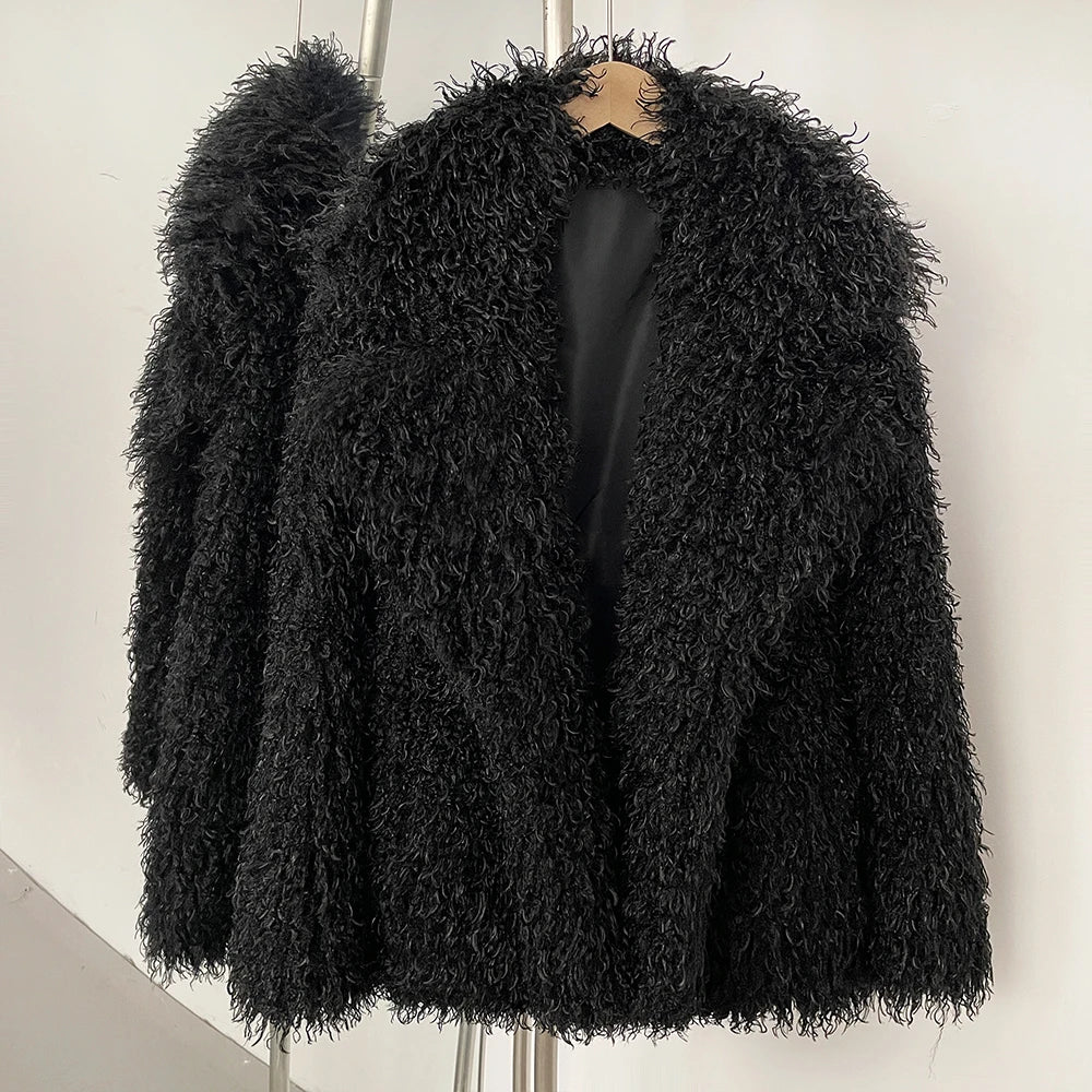 OFTBUY New Winter Clothes Women Fashion Faux Mongolia Sheep Fur Coat Warm Thick Fake Fur Jacket Long Sleeve Artificial Fur Overcoat
