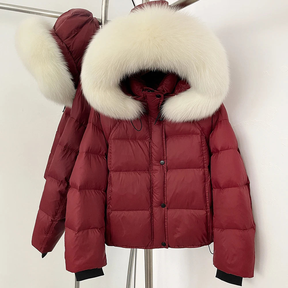 OFTBUY New Autumn Winter Top Clothing Women Tnickened Warm Fluffy Puffer Jacket Femlae Hooded Real Fox Fur Collar Down Caot