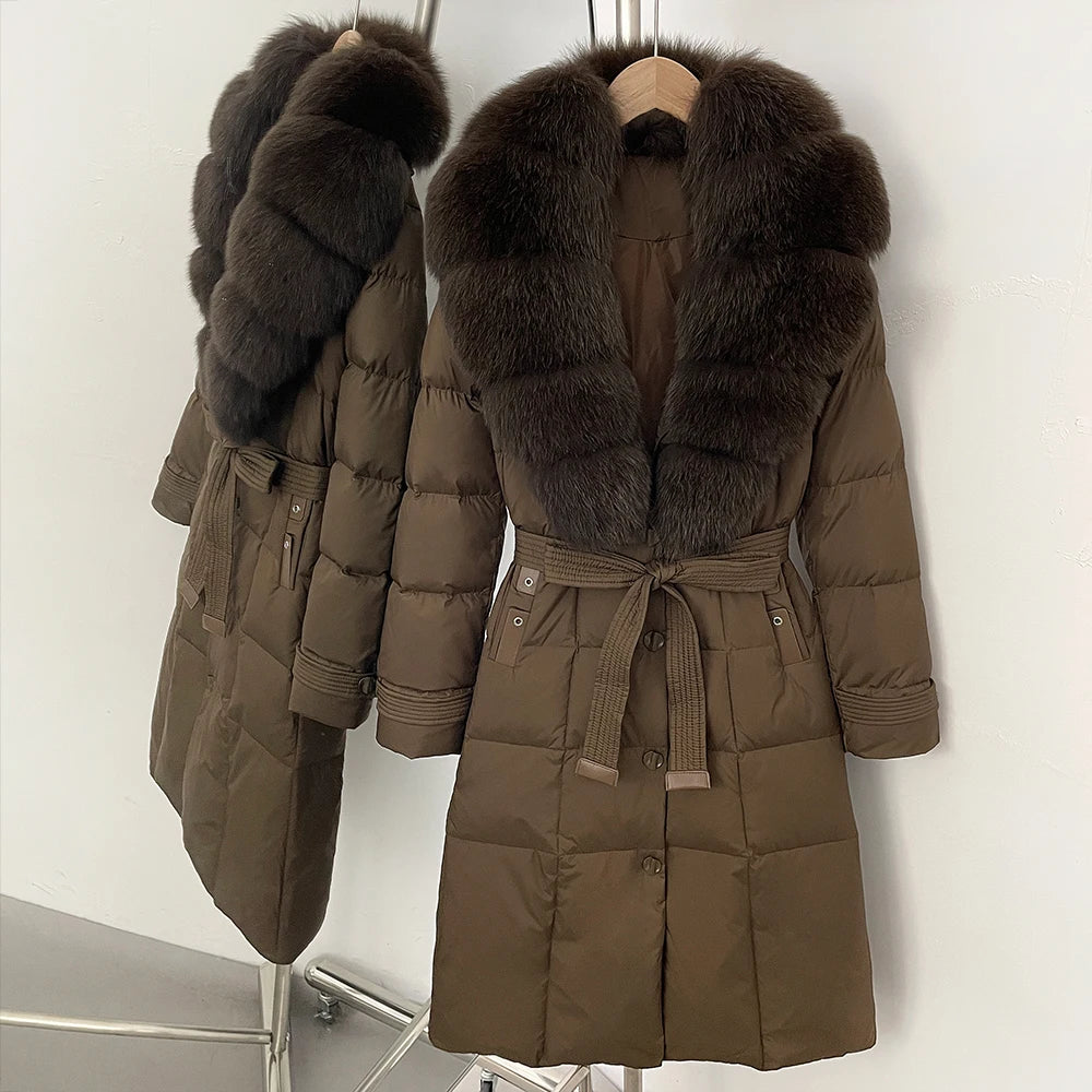 OFTBUY Thickened Warm Duck Down Coat Female Luxury Long Belt New Winter Natural Fox Fur Clothes Women Silm Puffer Jacket Outwear