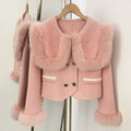 OFTBUY Double Buttons Pockets Warm Winter Elegant Outerwear New Women's Wool Cropped Jacket with Large Real Fox Fur Collar Cuffs