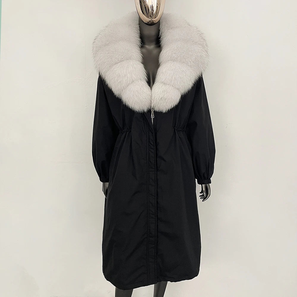OFTBUY New Zipper Autumn Winter Clothes Women Natural Fox Fur Collar Goose Down Coat Long Warm Thickened Real Fur Puffer Jacket