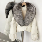 OFTBUY New Winter Real Fox Fur Short Puffer Jackets Women Natural Thick Warm 90% White Duck Down Cropped Loose Waterproof Coat