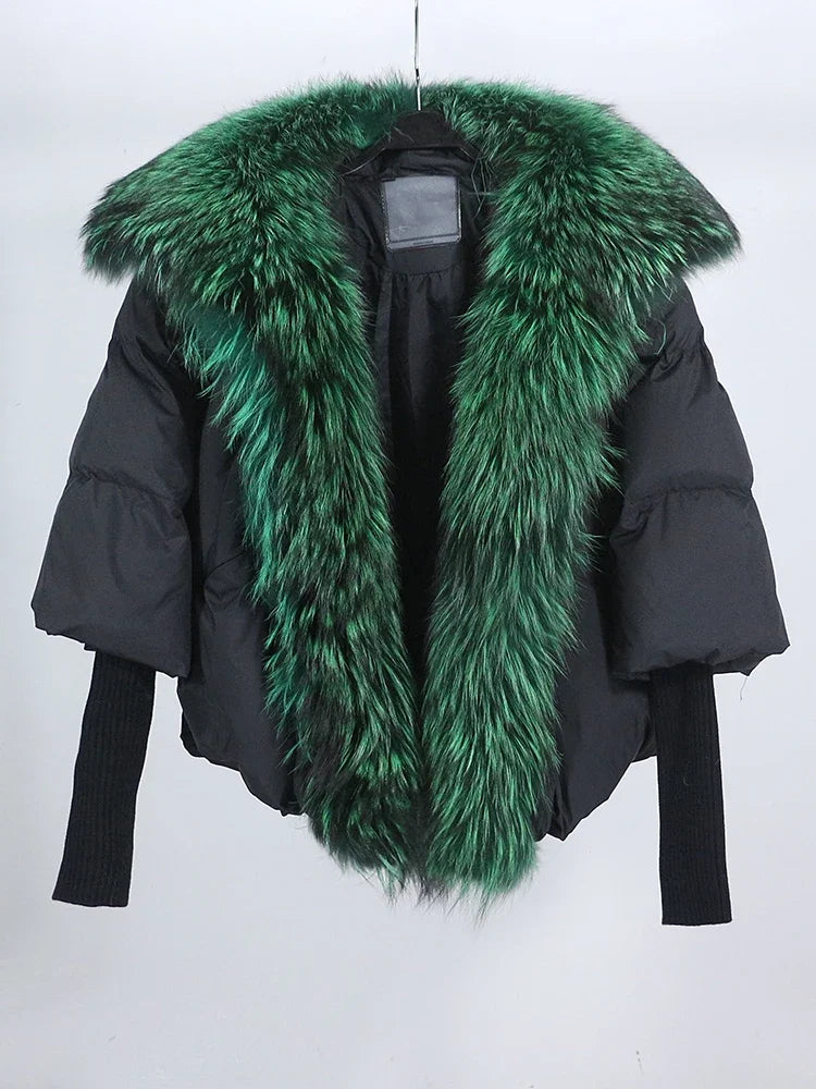 OFTUBY White Duck Down Jacket Winter Women Warm Loose Coat Natural Real Fox Fur Collar Thick Luxury Outerwear New Fashion