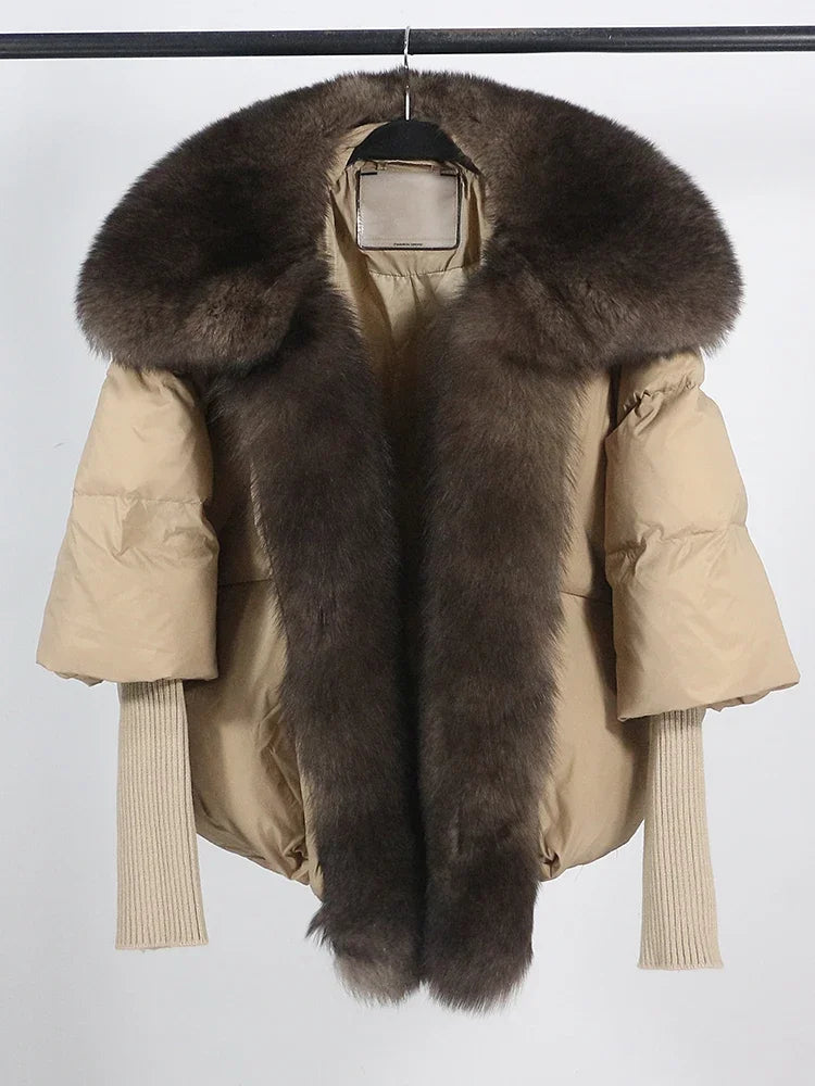 OFTUBY White Duck Down Jacket Winter Women Warm Loose Coat Natural Real Fox Fur Collar Thick Luxury Outerwear New Fashion