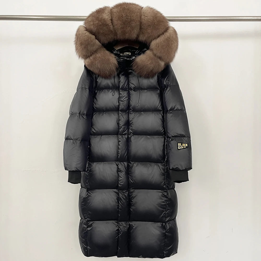 OFTBUY Natural Fox Fur Coat New Winter Clothes Women Fashion Long Hooded White Duck Down Overcoat Real Fur Puffer Jacket Female