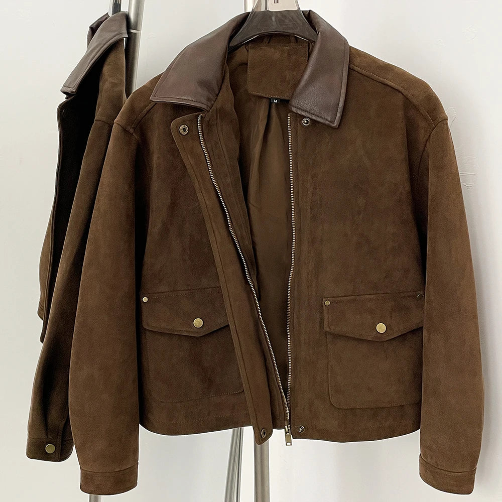 OFTBUY New Spring Autumn Faux Leather Clothes Women Fashion Short Fake Leather Suede Jacket Female Artificial Pu Leather Coat Lady