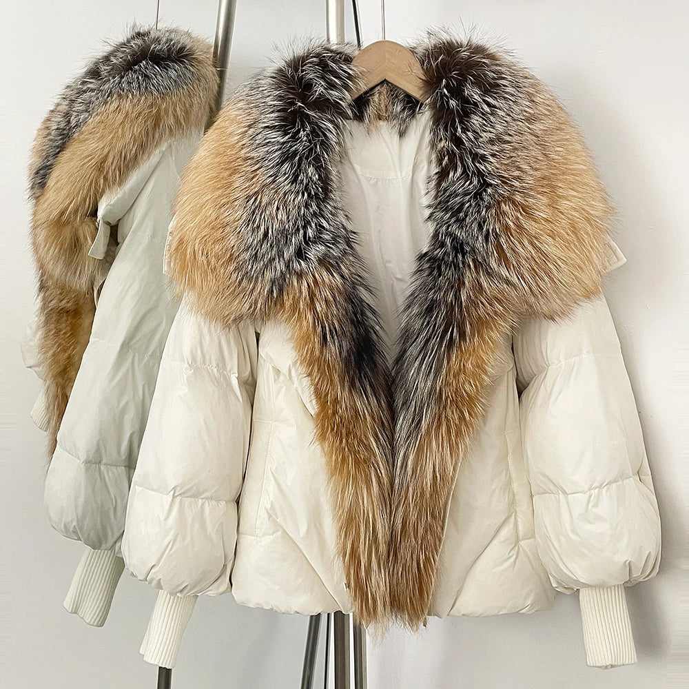 OFTBUY Puffy Sleeve Warm Loose Puffer Jacket New Women's Duck Down Jacket with Large Real Fox Fur Collar Winter Luxury Outerwear