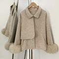 OFTBUY New Women's Double-Faced Wool Coat with Real Fox Fur Cuffs Lapel Collar Coat Design Warm Winter Elegant Fashion Outerwear