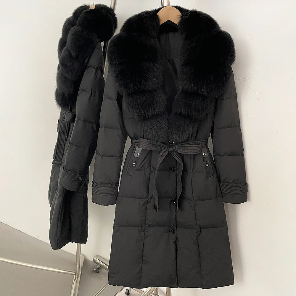OFTBUY Thickened Warm Duck Down Coat Female Luxury Long Belt New Winter Natural Fox Fur Clothes Women Silm Puffer Jacket Outwear