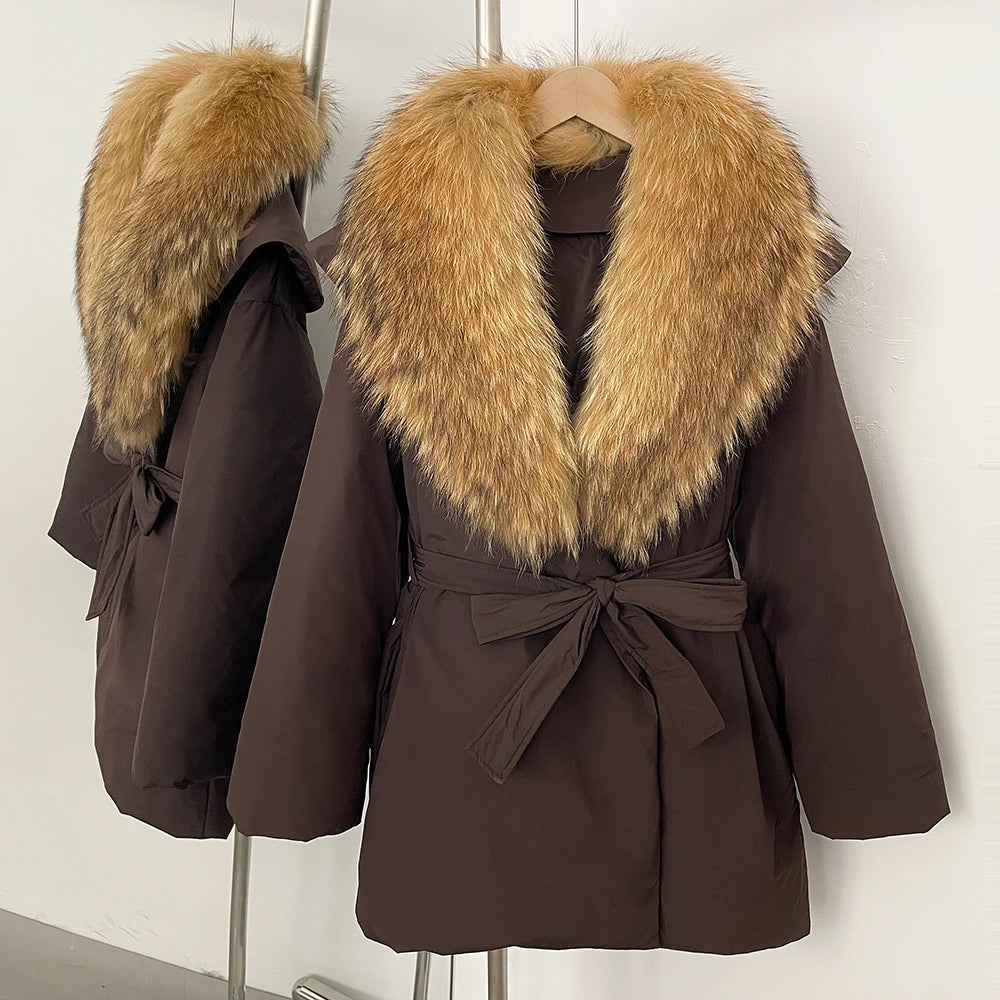 OFTBUY Natural Fox Fur Collar Fluffy Puffer Jacket Women Thickened Warm Real Fur White Duck Down Coat New Winter Parke Outerwear
