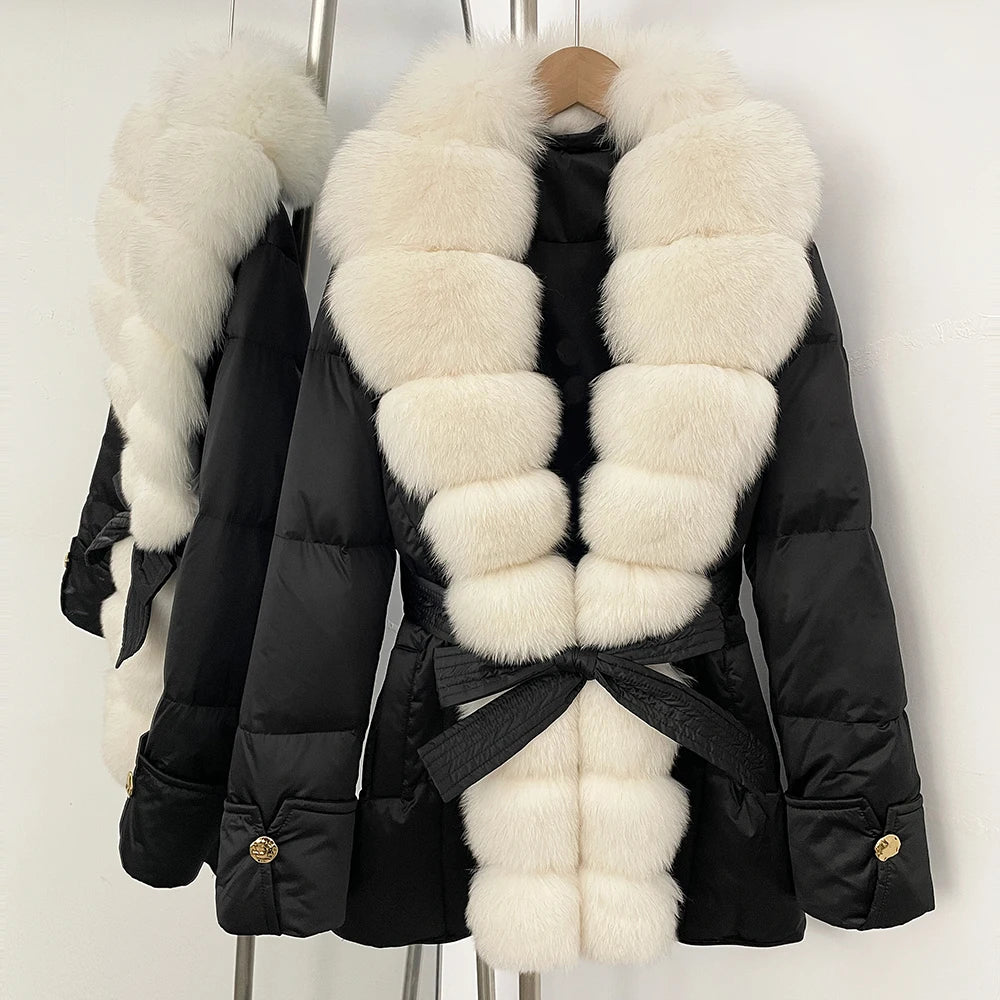 OFTBUY Luxury Women's Down Jacket women Warm Winter Parka Outerwear Duck Down Real Fox Fur Collar Belted Puffer Coat female
