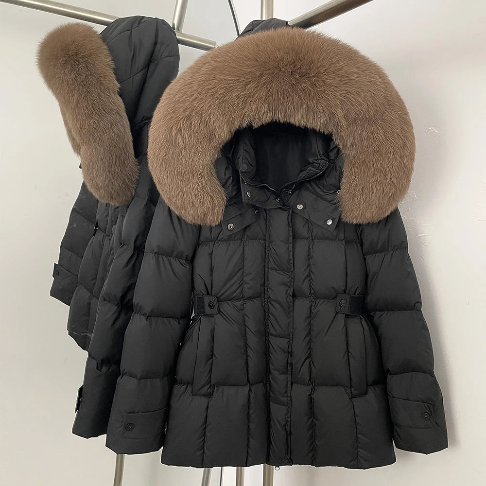 OFTBUY New Winter Hooded Slim Top Clothes Women Fashion Thick Warm Real Fox Fur Duck Down Coat Femlae Natural Fur Puffer Jacket