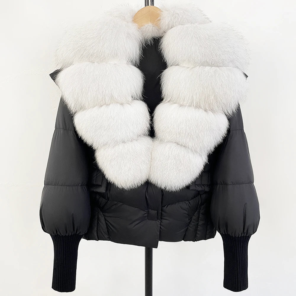 OFTBUY Big Natural Fox Fur Coat Women New Winter 90% White Duck Down Jacket Female Short Puffer Feather Coats Parkas
