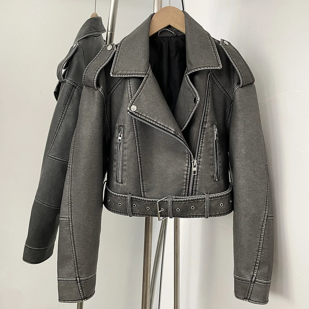 OFTBUY Fashion Faux Leather Jacket Female New Spring Autumn Long Sleeves Fake Leather Clothes Women Short Pu Leather Coat