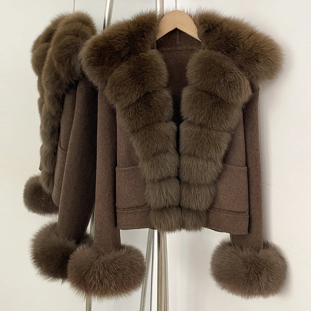 OFTBUY Woolen Jacket New Women's Short Double-Faced Wool Coat with Real Fox Fur Pockets Luxury Warm Winter Fashion Outerwear