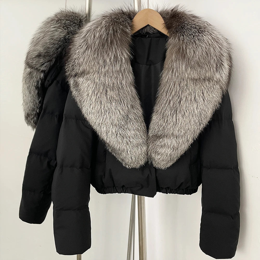OFTBUY Big Natural Fox Fur Coat Women Autumn Winter Female Parkas 90% White Duck Down Jacket Feather Short Luxury Puffer Coat