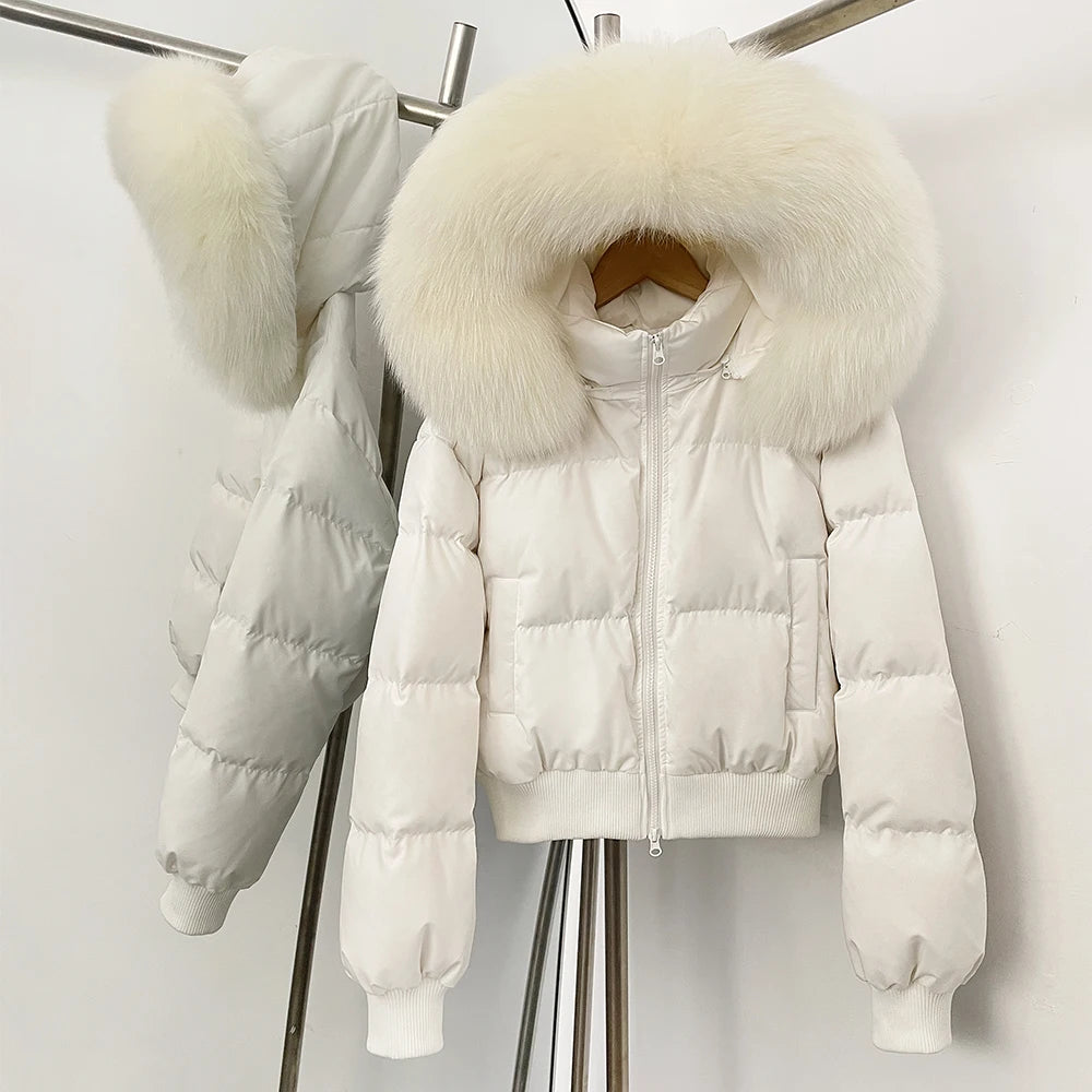 OFTBUY New Winter Short Hooded Top Down Clothes Women Fashion Natural Fox Fur Duck Down Coat Thickened Warm Puffer Jacket Female