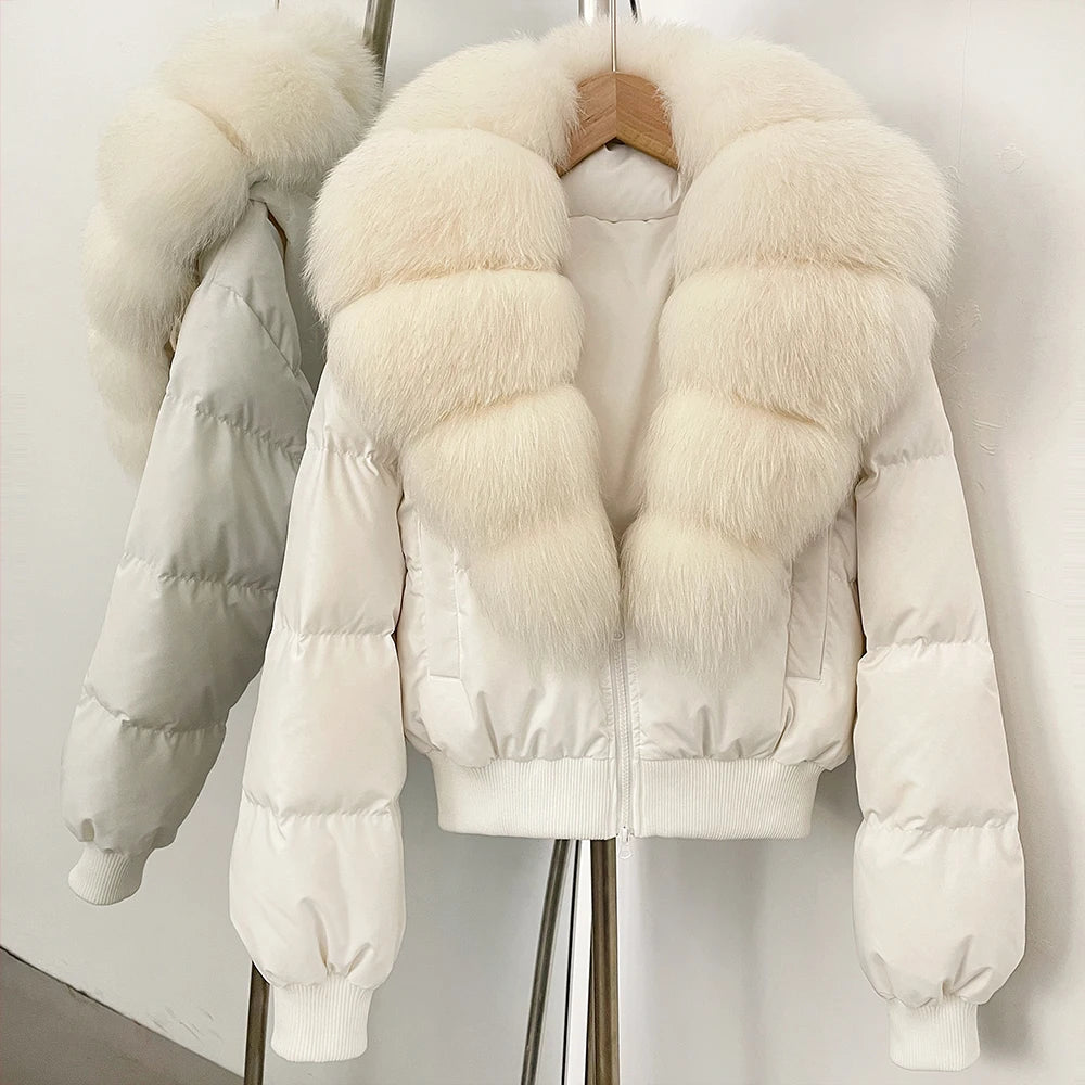 OFTBUY Knit Cuff Short Real Fox Fur Collar Duck Down Coat Female New Autumn Winter Clothes Women Genuine Fur Puffer Jacket