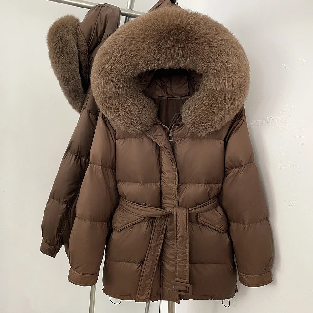 OFTBUY Hooded Real Fox Fur Down Coat Female New Autumn Winter Top Clothes Women Thickened Warm Natural Fur Fluffy Puffer Jacket