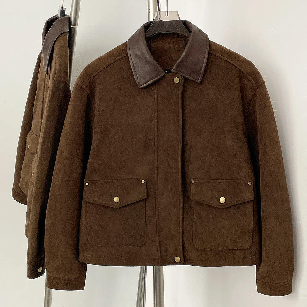 OFTBUY New Spring Autumn Faux Leather Clothes Women Fashion Short Fake Leather Suede Jacket Female Artificial Pu Leather Coat Lady