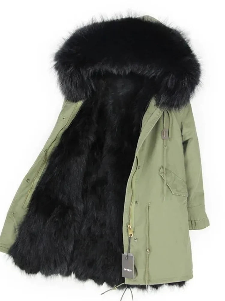 OFTBUY Real Fur Coat Winter Jacket Women Long Parka Waterproof Big Natural Raccoon Fur Collar Hood Thick Warm Real Fox Fur Liner coat